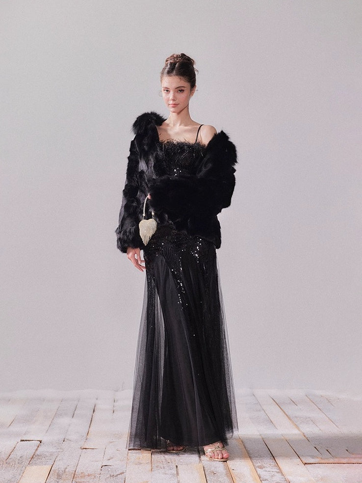 Sequin Mesh Fishtail Dress