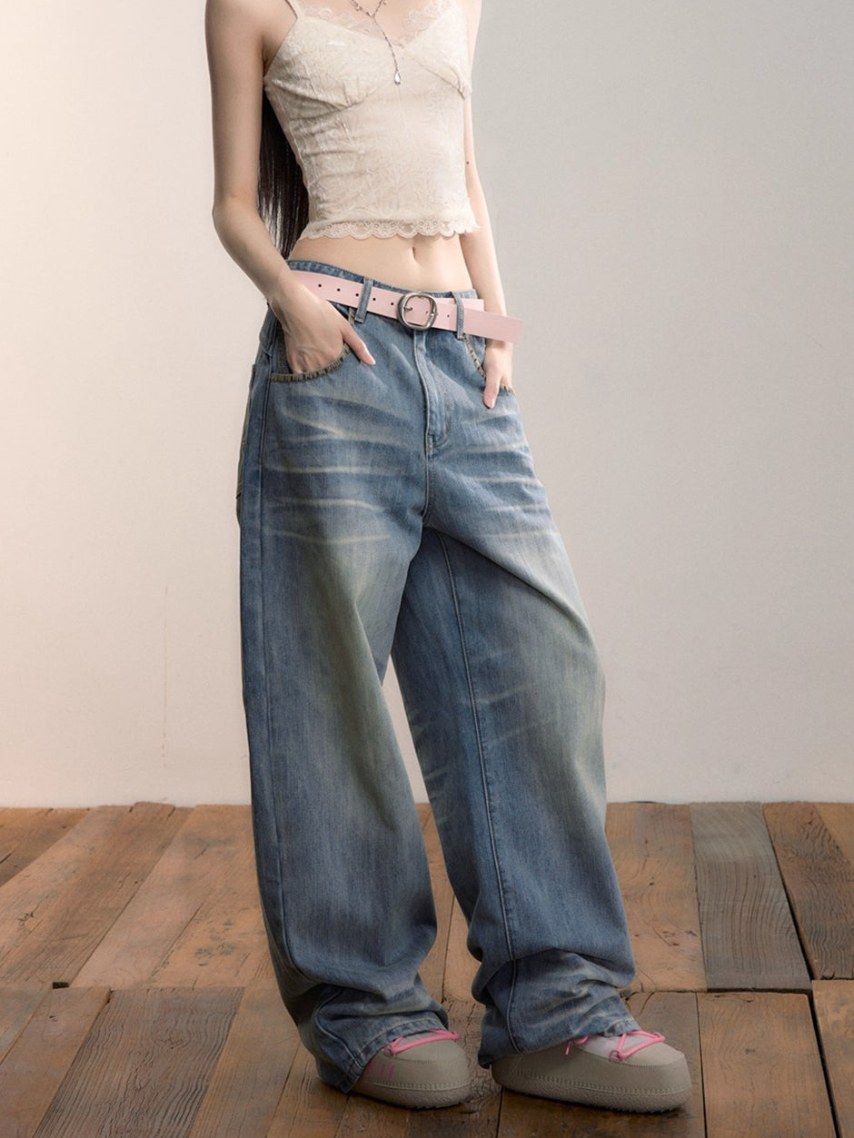 Vintage Wash Straight Jeans