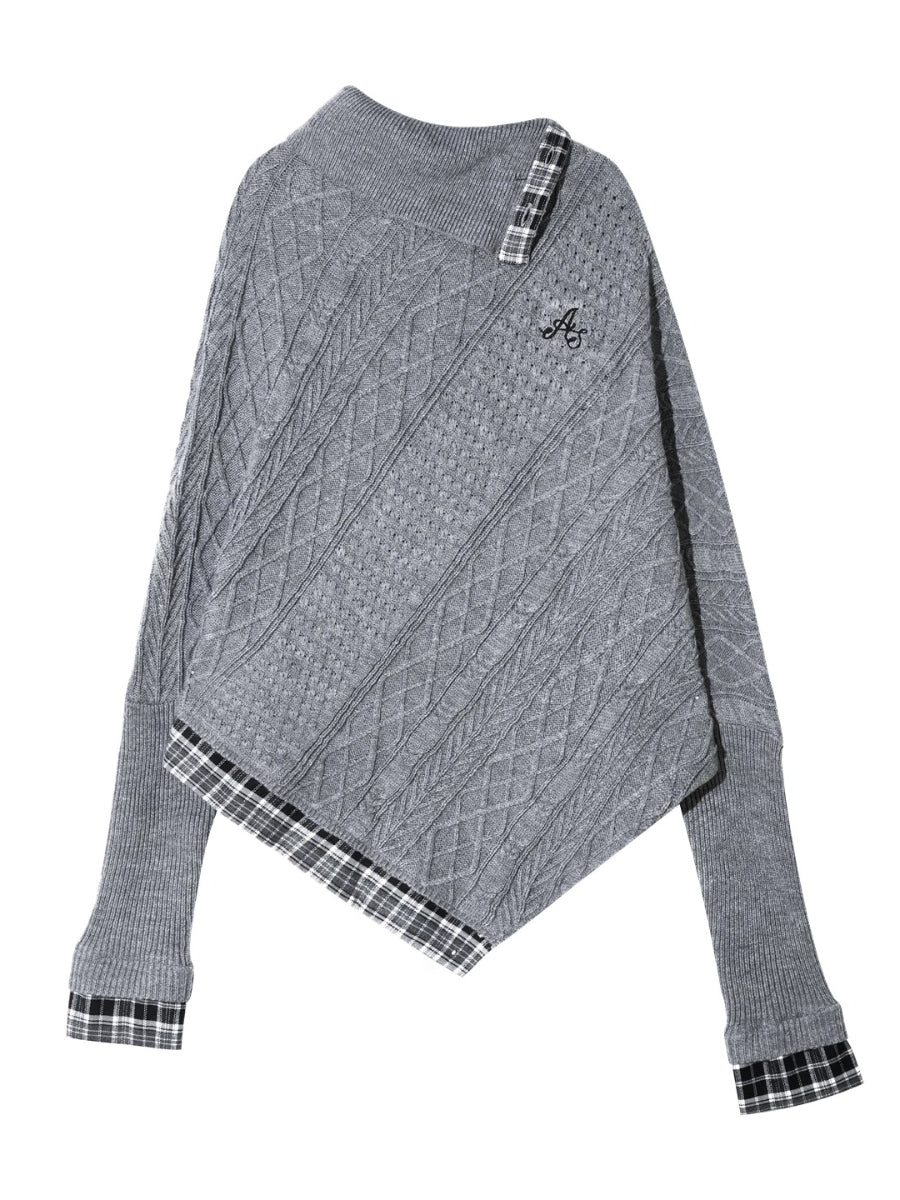 Plaid Patchwork Batwing Sleeve Knit Sweater