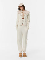 Alpaca Fur Collar Horn Button Cardigan