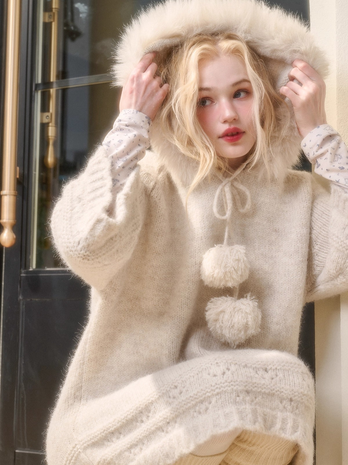 Soft Grace Wool-Blend Knitted Cape Dress