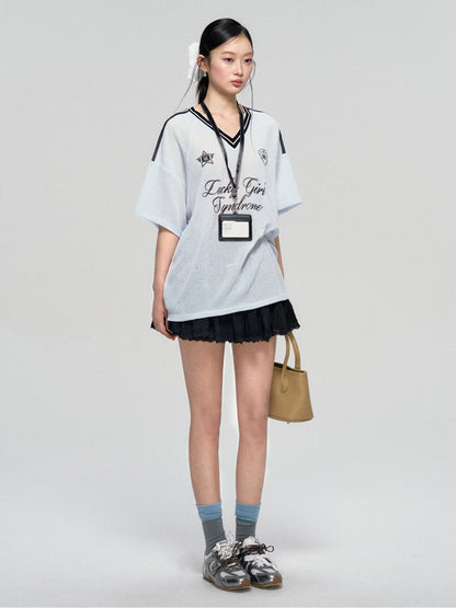 Textured Contrast Trim Sports T-shirt