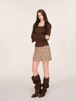 Fox Fur Trim Layered Halter Knit Top