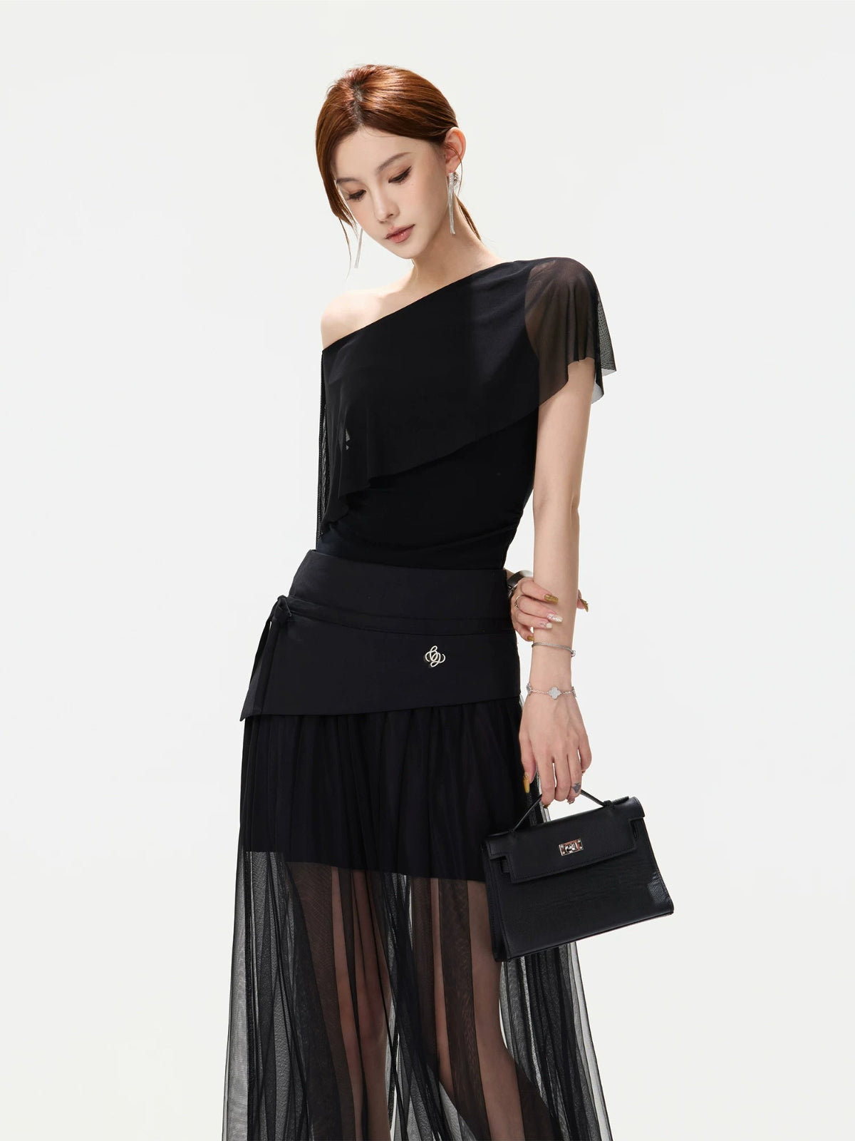 Sheer Ruffle Shoulder Top
