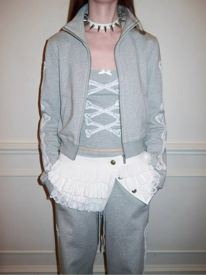Bone Sequin Stand-Collar Sweat Set