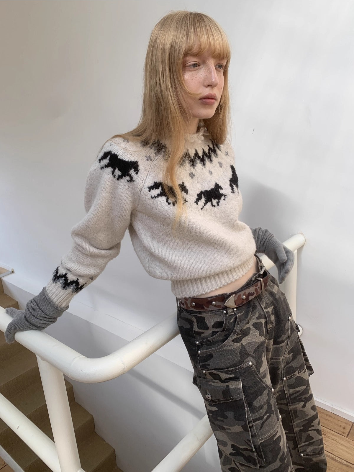 Fair Isle Pony Jacquard Chunky Knit Sweater