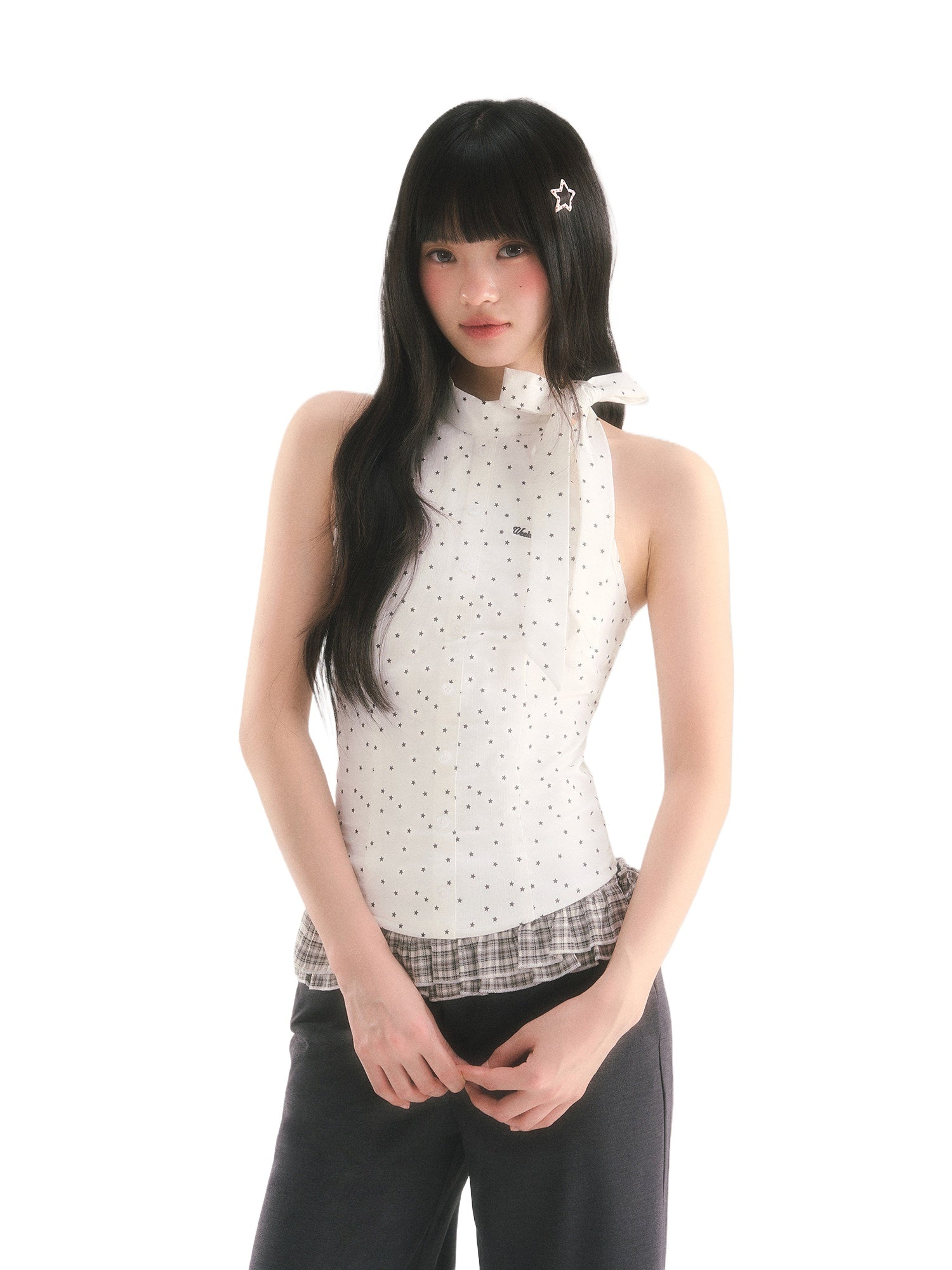 White Star Printed Halter Top