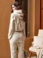 Floral Fur-Trim Hooded Cardigan & Pants Set