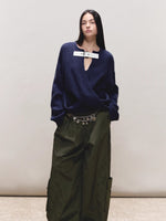 Wool V-Neck Buckle-Panel Sweater