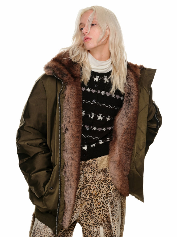 Cat Jacquard Slim-Fit Knit Cardigan &amp; Scarf