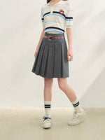 Fake Two-piece Printed Belted Pleated Skirt