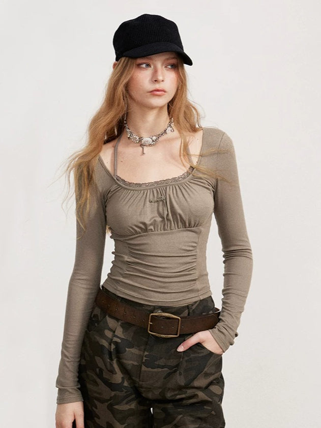 Ruched Tie Long Sleeve Top
