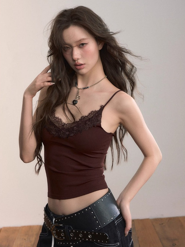 Lace Trim Cropped Cami Top