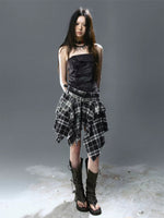 Graffiti Ruched Plaid Bustier Dress