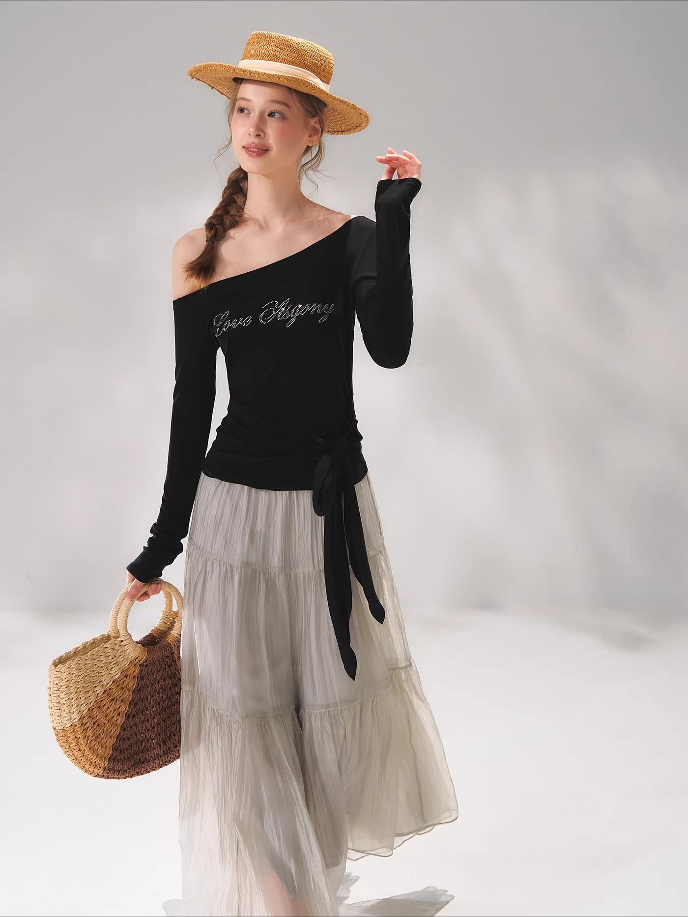 Crystal One Shoulder Tie Top