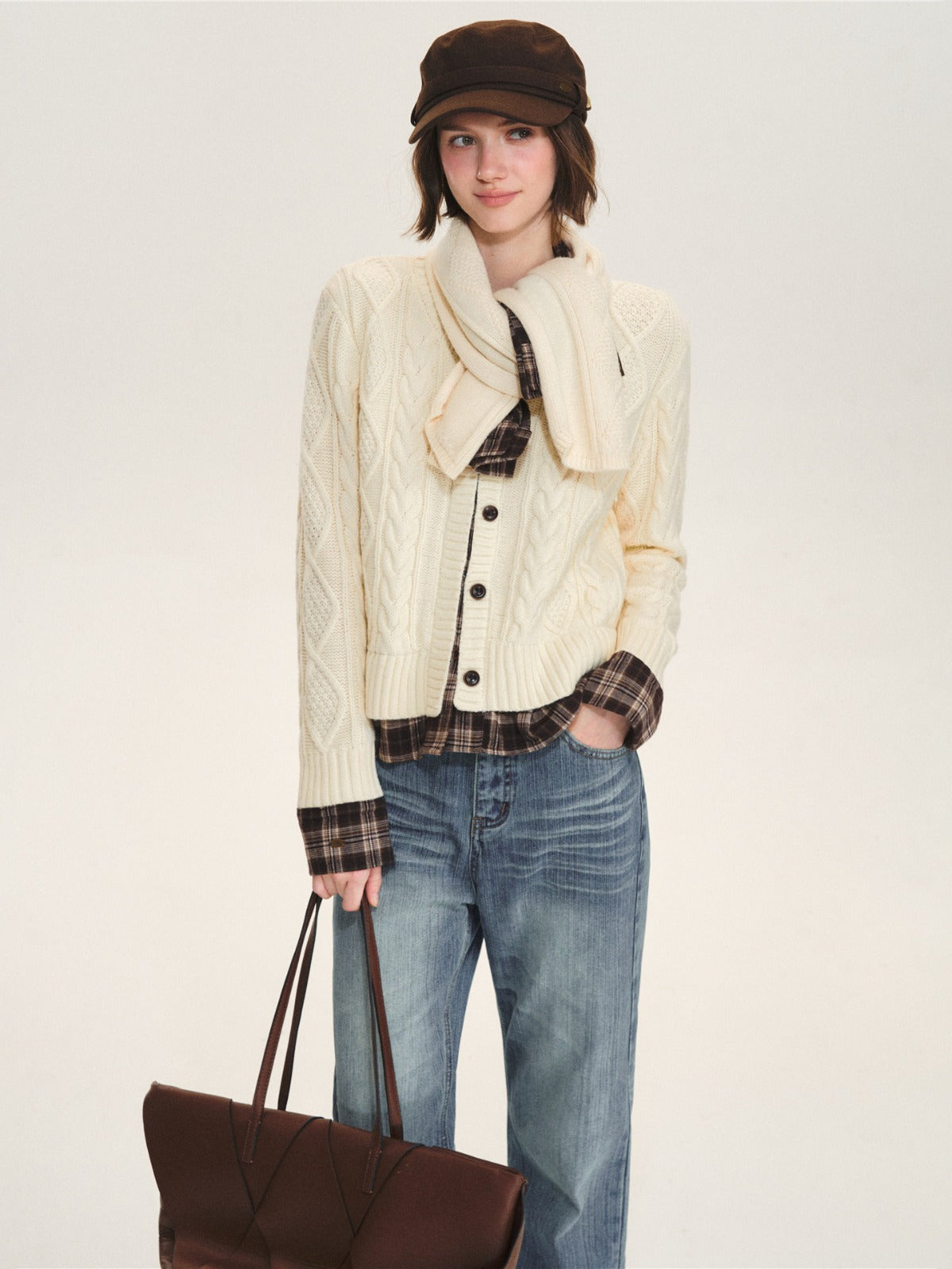 Cable Knit Cardigan &amp; Scarf Set