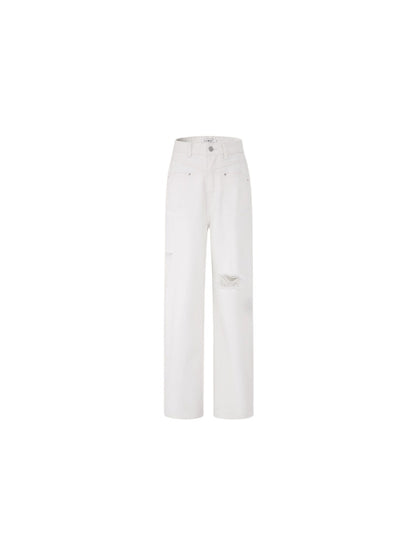 Ripped Denim Wide-Leg Pants