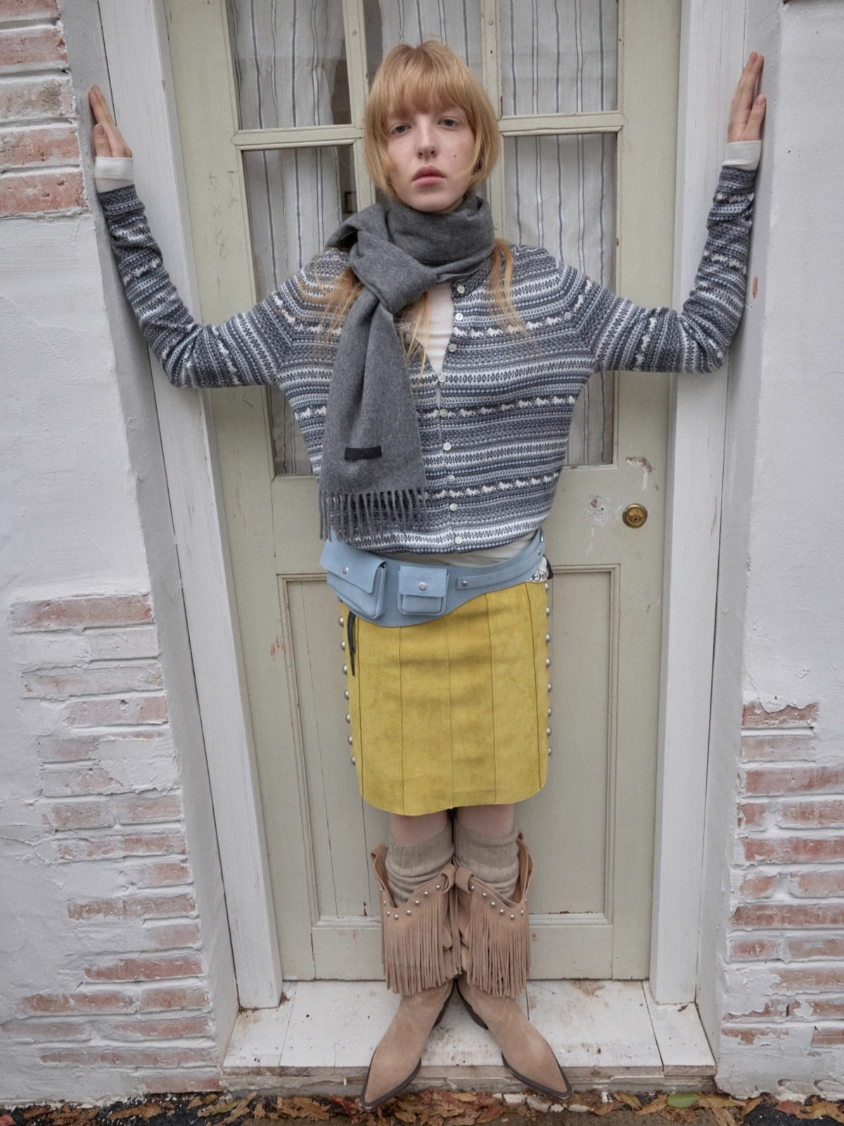 Fair Isle Pony Jacquard Drawstring Knit Cardigan