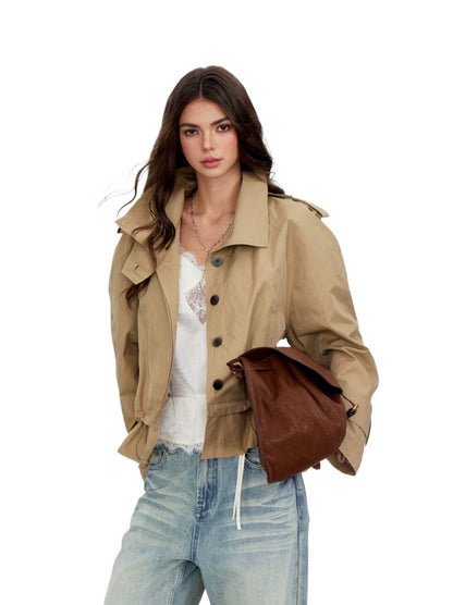 Khaki Drawstring Utility Jacket