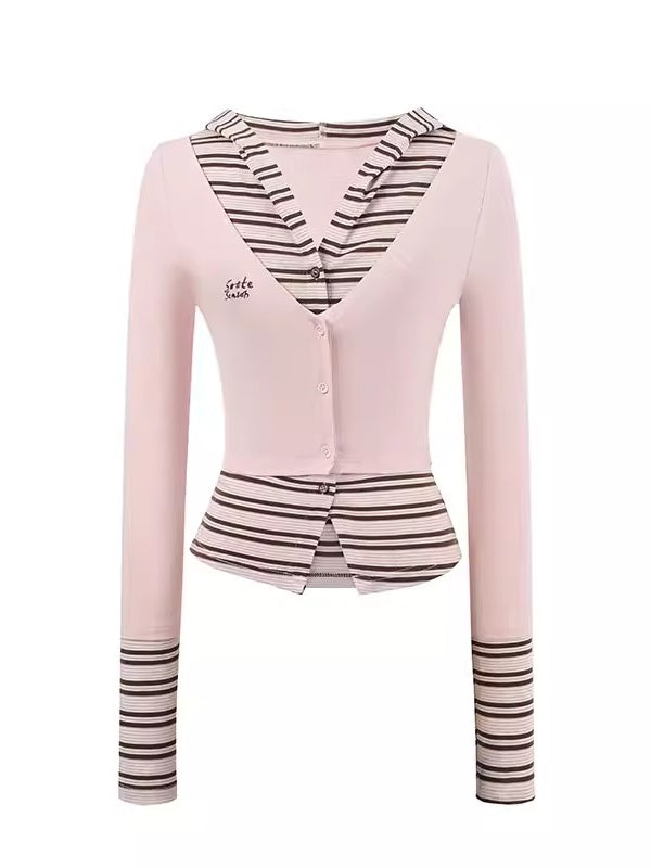 Lyocell Layered Stripe Hooded Top