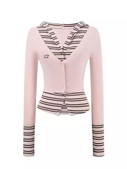 Lyocell Layered Stripe Hooded Top