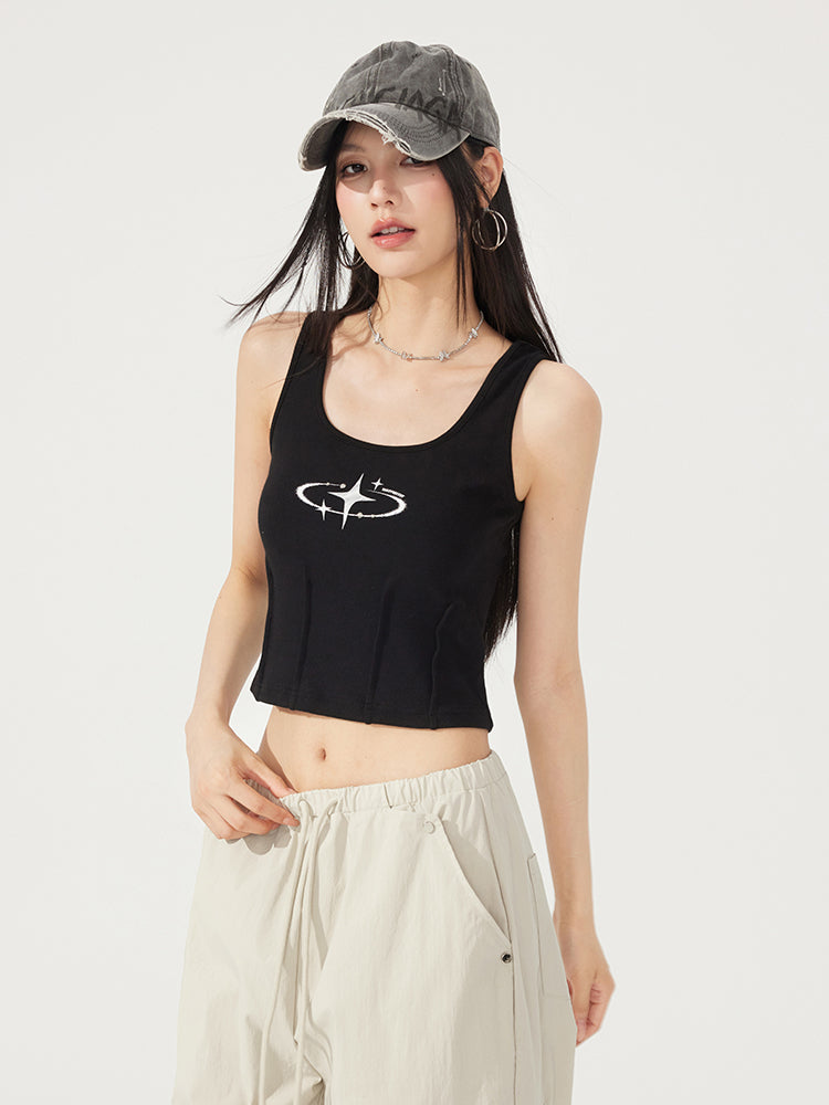 Waist-Cinching U-Neck Star Versatile Tank Top