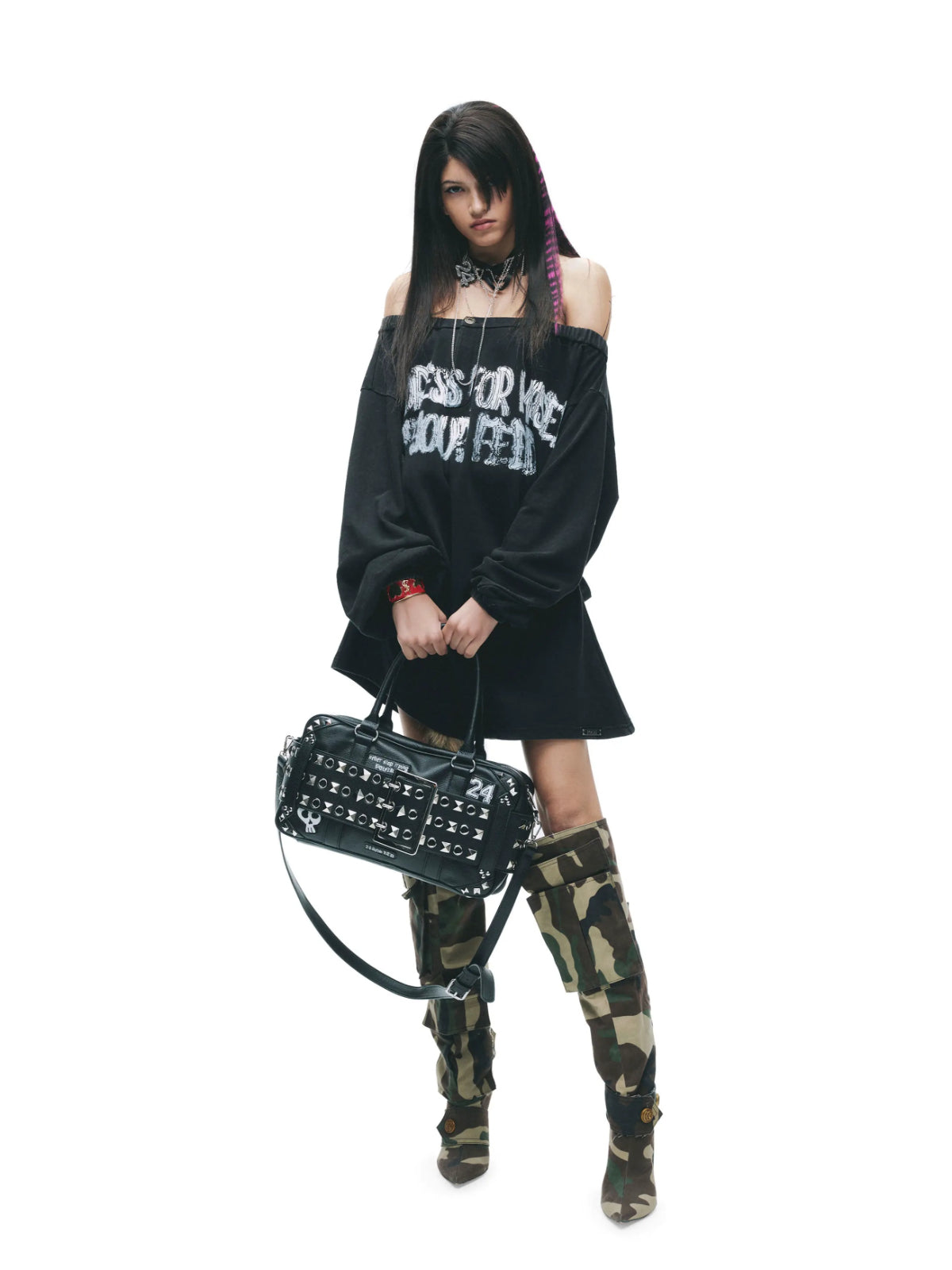 Punk Graffiti Off-Shoulder Tee