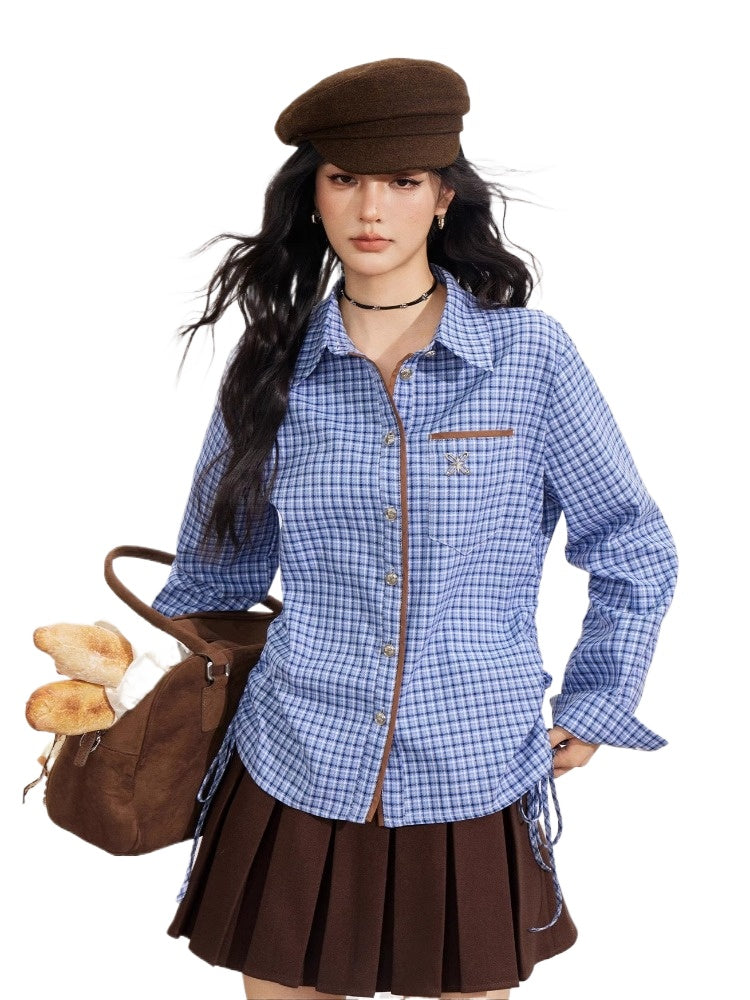 Blue Plaid Patchwork Shirt