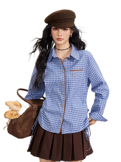Blue Plaid Patchwork Shirt