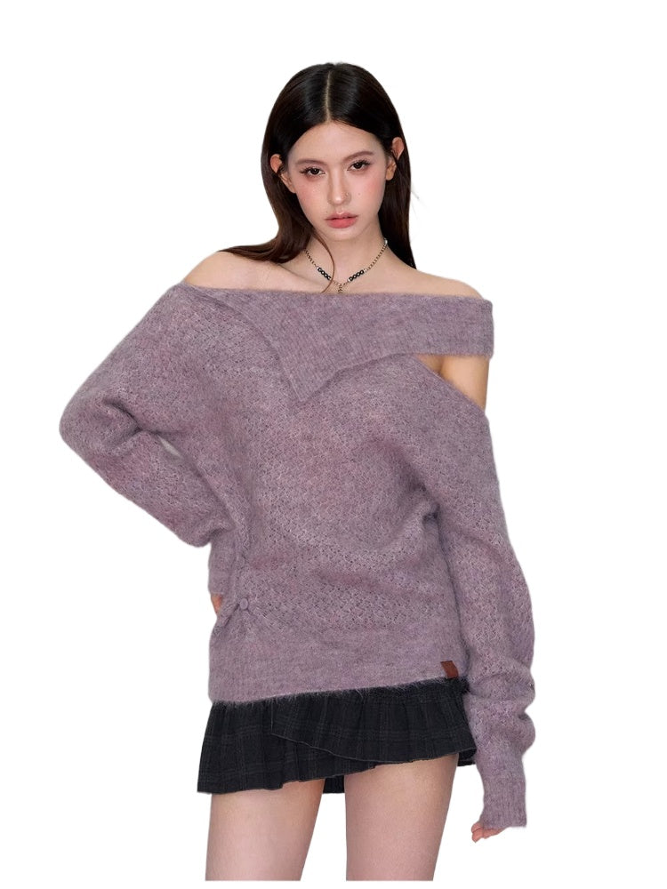 Asymmetrical Neck Knit Sweater