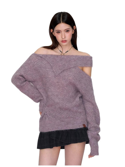 Asymmetrical Neck Knit Sweater