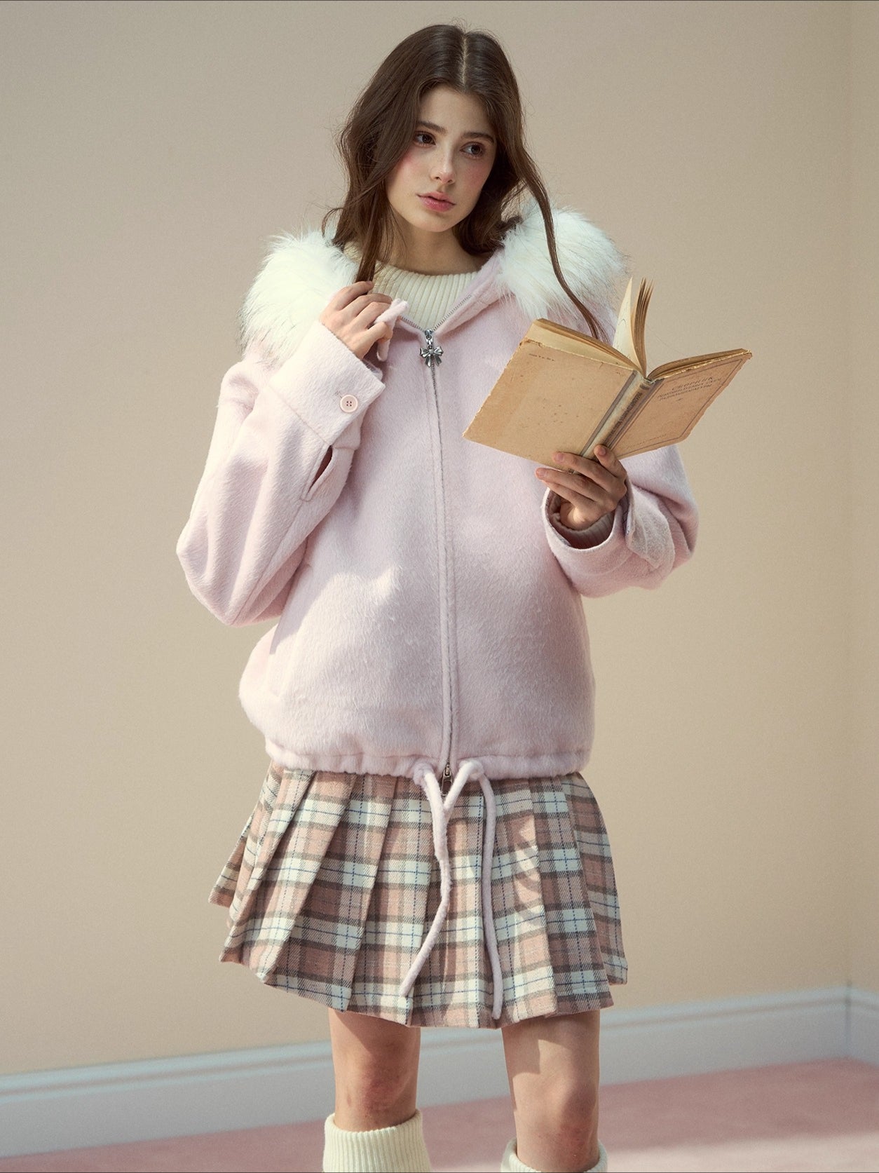 Wool Blend Faux Fur Collar Coat