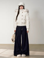 Faux Fur Collar Plaid Down Jacket