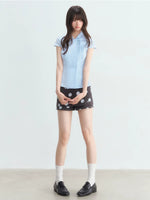 Light Blue Preppy Double-Breasted Shirt