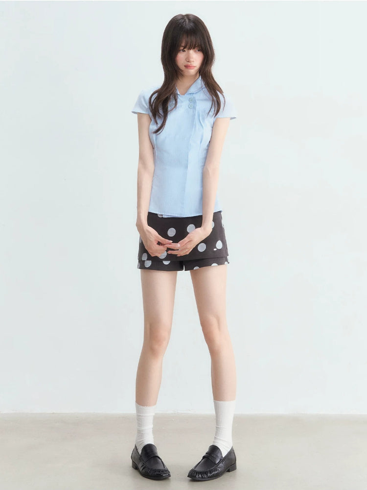 Light Blue Preppy Double-Breasted Shirt