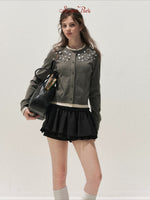 Beaded Contrast Knit Sweater