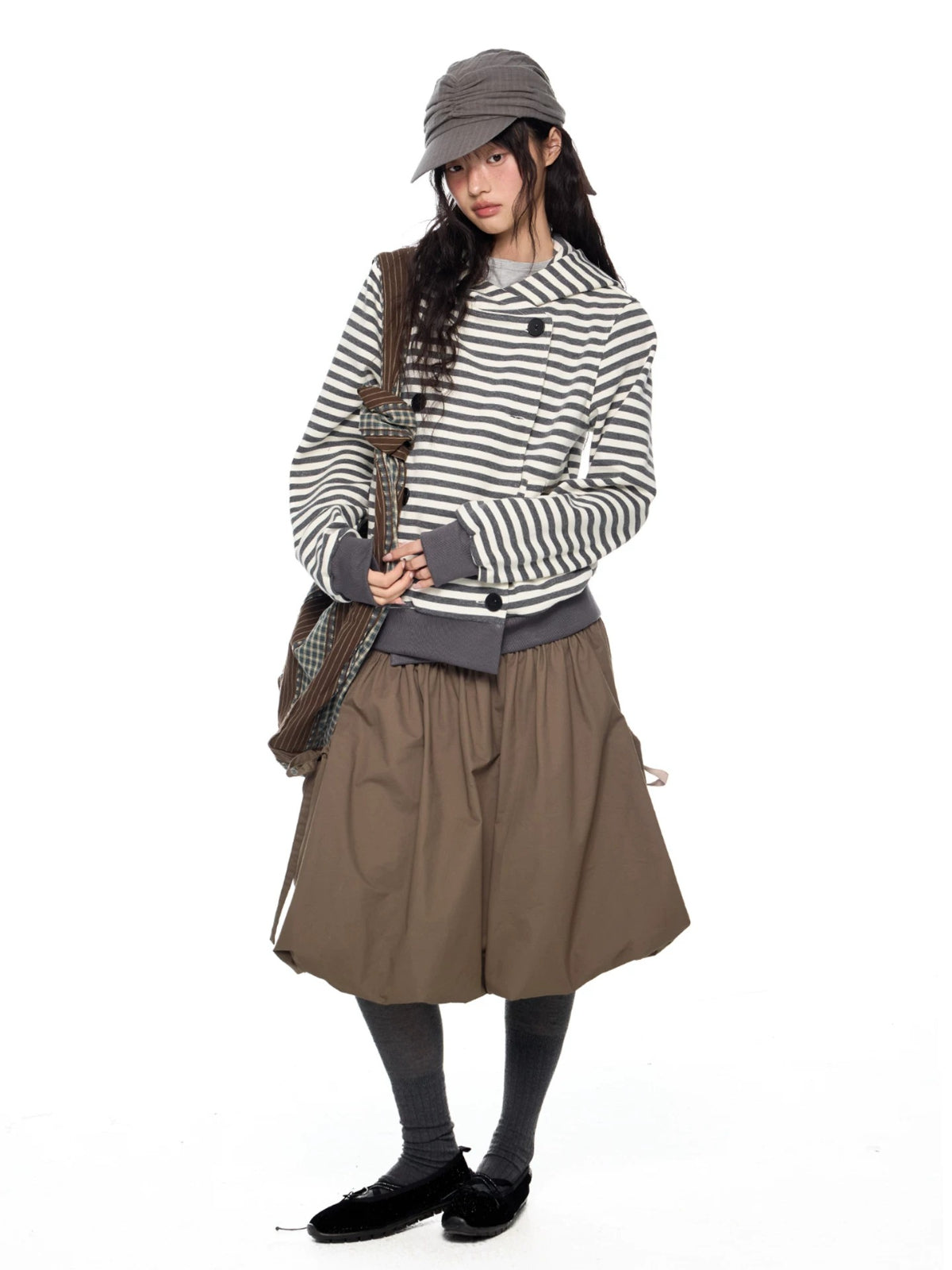 Double-Breasted Striped Hooded Cardigan