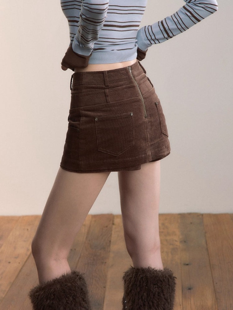 Corduroy Multi-Waistband Mini Skirt