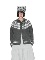 Fair Isle Hooded Knit Cardigan