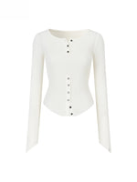 Ribbed Button Waist Knit T-shirt