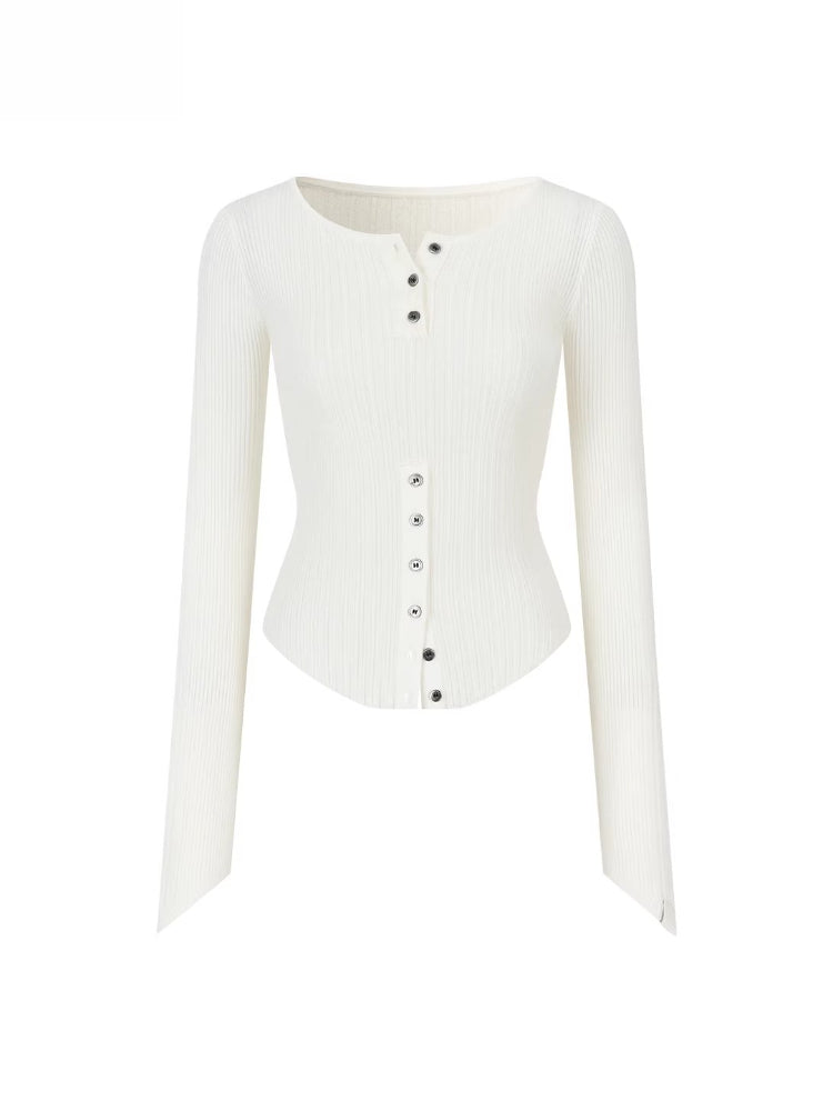 Ribbed Button Waist Knit T-shirt