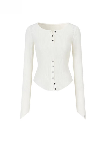 Ribbed Button Waist Knit T-shirt