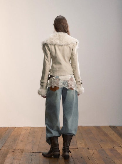 Faux Shearling Fur Collar Short Jacket