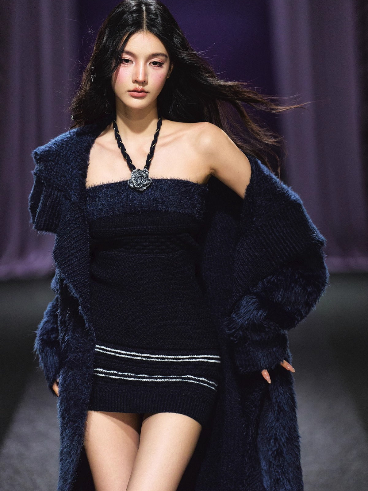 Knit Cardigan Colorblock Dress Set