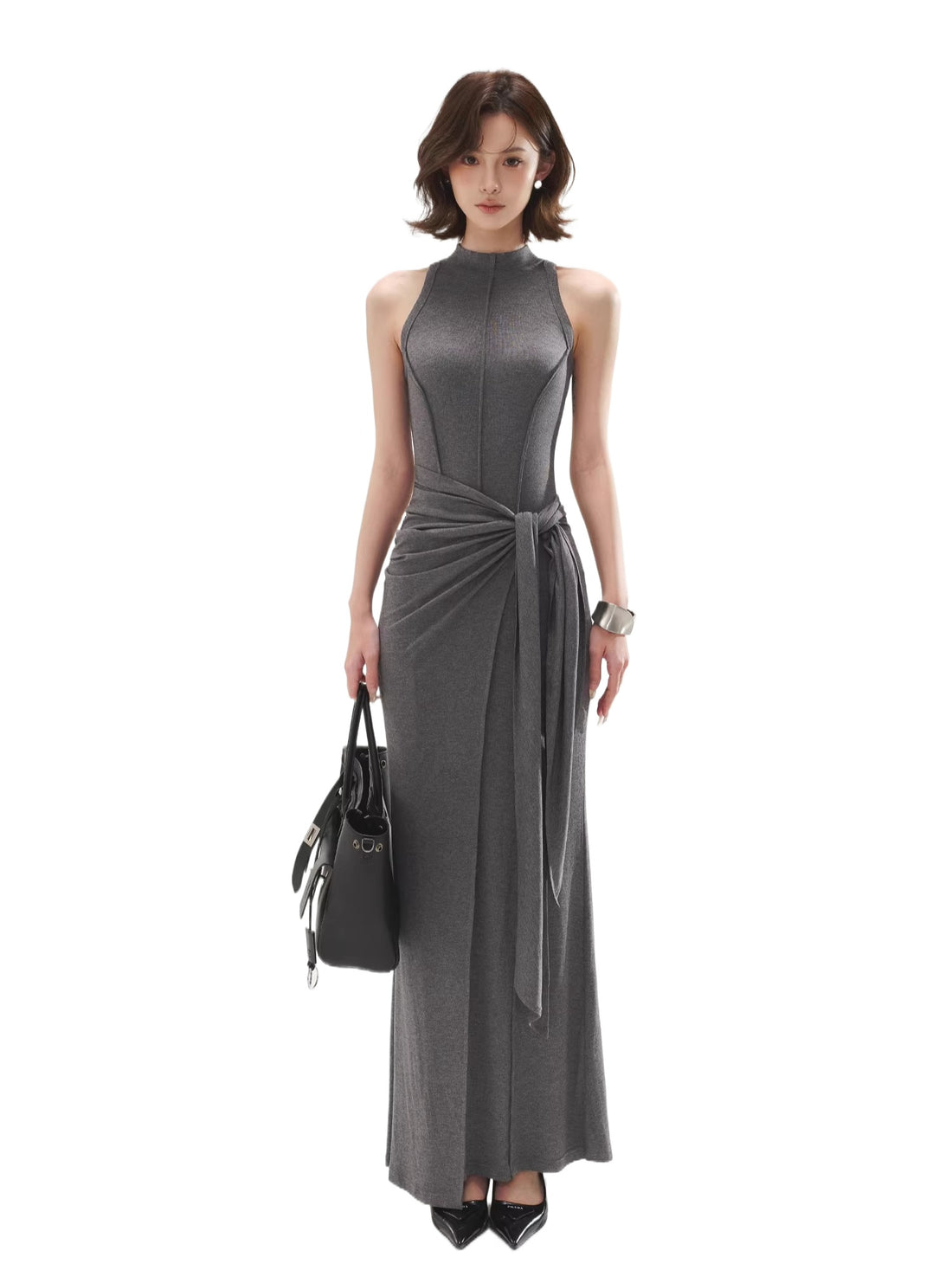Gray Panel Bodycon Maxi Dress