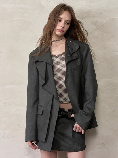 Plaid Tie-Up Neck Long-Sleeve T-shirt