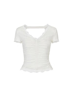 Acetate Lace Backless Beaded Short-sleeve T-shirt