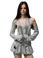 Hooded Backless Vest & Hoodie Set