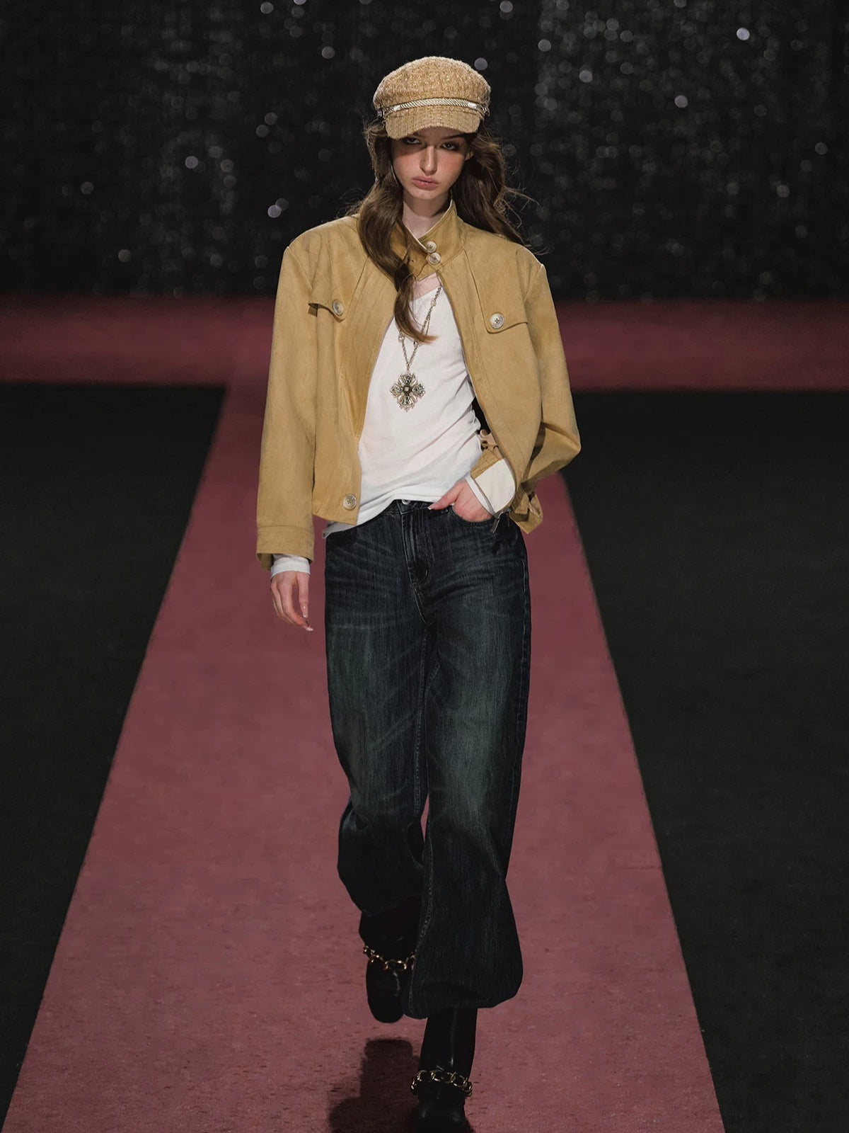 Plaid Embroidered Wide Leg Jeans