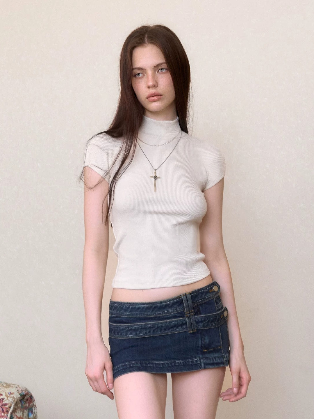 Mock Neck Knit Tee